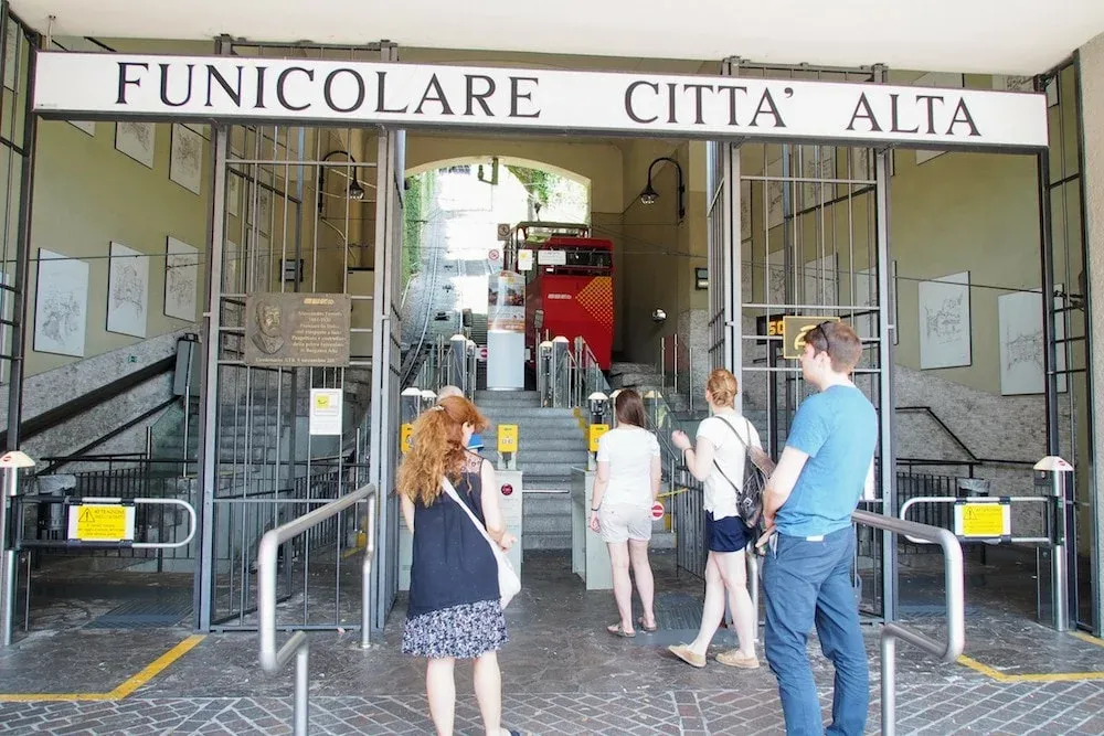 The lower station of the funicular in Bergamo