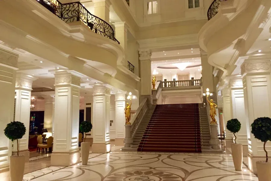 The grand foyer of Corinthia Hotel in Budapest