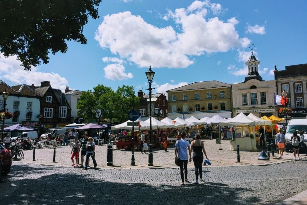 Market Place in Hitchin, home to various events throughout the year