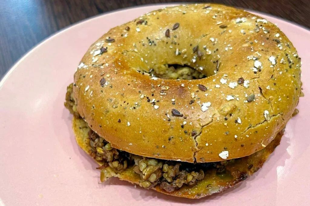 A vegan haggis bagel at Blend cafe, Inverness