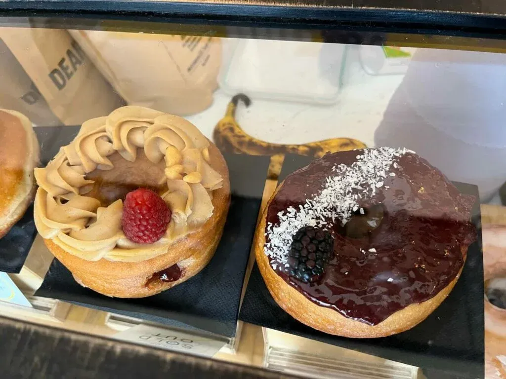 Two fantastically indulgent vegan doughnuts at Perk cafe, Inverness