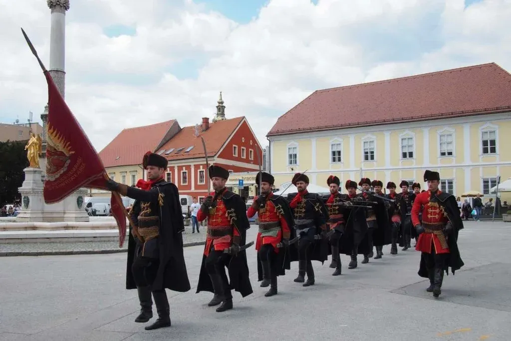 Ceremonial Changing of the Guard outside Zagreb Cathedral.